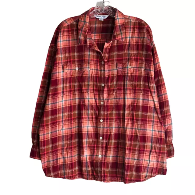 Old Navy Women's Flannel Shirt Plus 2X Boyfriend Fit Plaid 100% Cotton Long Slv