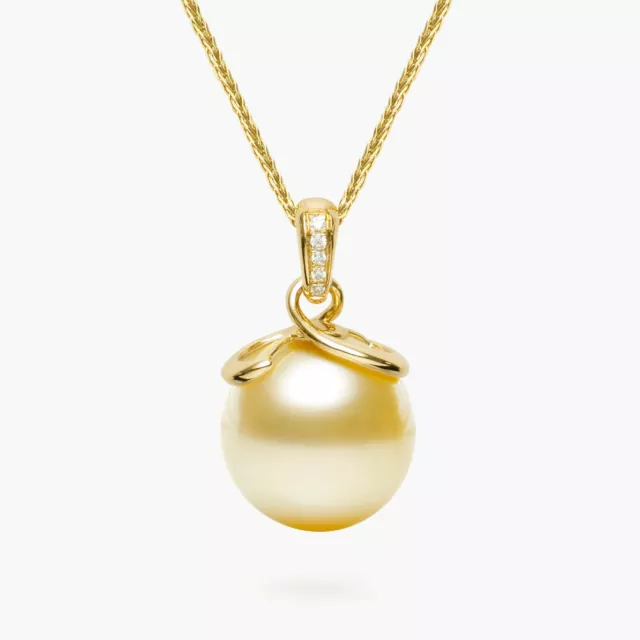 Lustrous 11.5MM Golden South Sea Cultured Pearl Pendant 14k Solid Yellow Gold