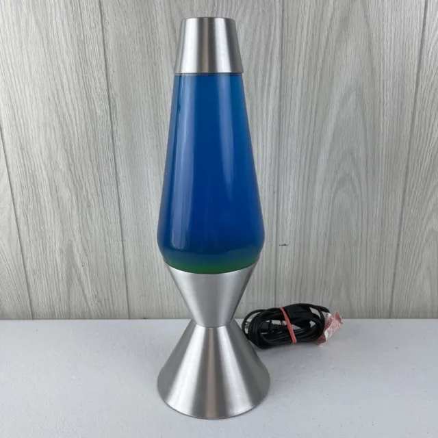 LAVA Schylling The Original Lava Lamp Gold Wax/Blue Liquid 16" Silver Base