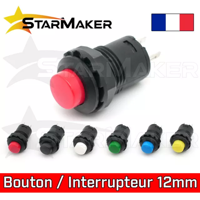 Bouton poussoir interrupteur 12 mm rond - Momentané ou permanent 12V 24V 230V 2A