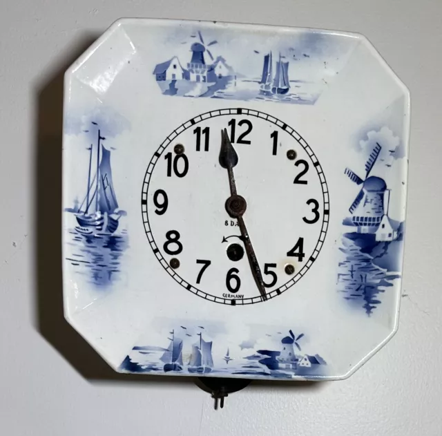 Vintage Germany Delft Porcelain Wall Clock