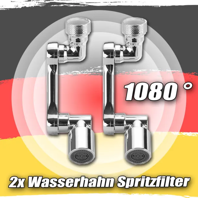 1080° Universal Wasserhahn Spritzfilter Hahn Drehbarer Sprühkopf Verlängerung 2x