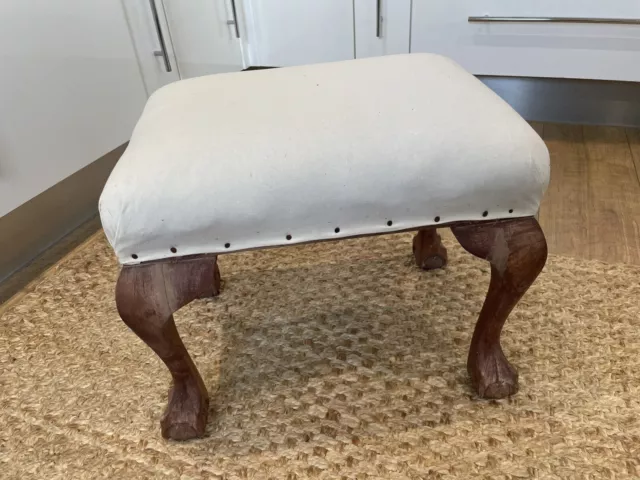 Vintage Ball And Claw Foot Upholstered Footstool Project 44 X 32 X 37 High Vgc
