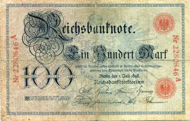 REICHSBANKNOTEN- 1898- 100MARK- Blauer Hunderter- DEU-13- Ro.17/P20-RAR