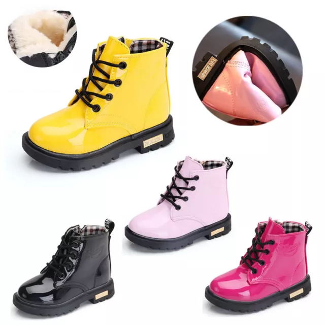 Kids Ankle Boots Boys Girls Shoes Winter Warm Chelsea Fur Lined Outdoor Bootie