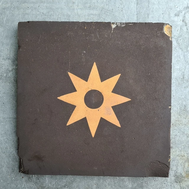 Antique Victorian Maw & Co 6” x 6” Black Encaustic Floor Tile Reclaimed