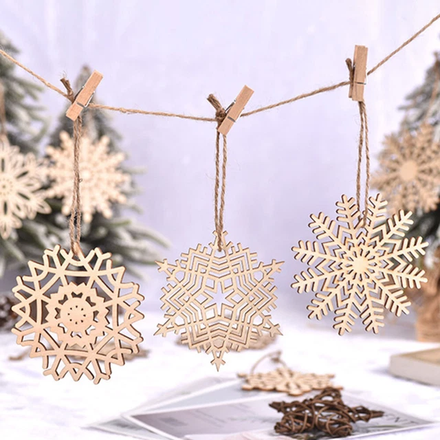 27 stücke holz schneeflocke cutouts weihnachten holzscheiben leere hölzerne 2