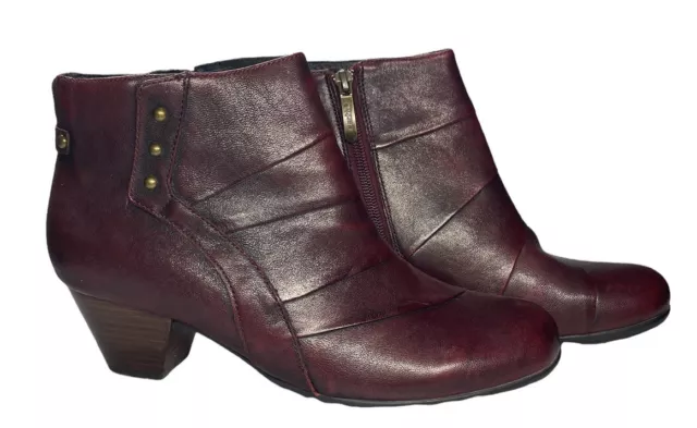 Earth Hope Garnet Leather Zip Up Block Heel Ankle Boots Shoes Women's Size 9.5 B