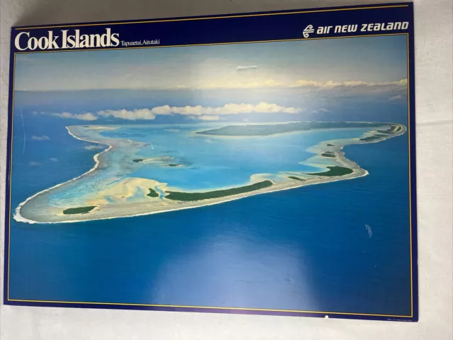 Air New Zealand Vintage Airlines Posters Lot (3) 36”x 26” Cook Islands Landscape 3