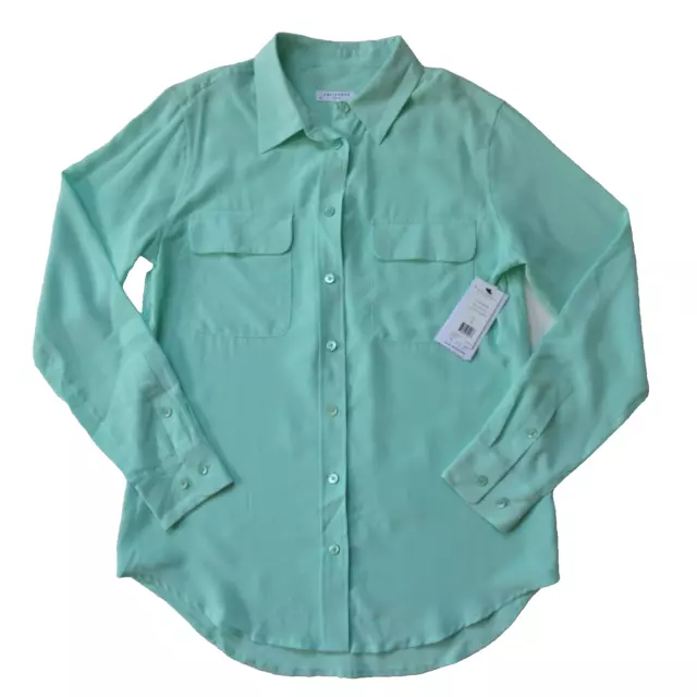 NWT Equipment Slim Signature in Ice Green Washed Silk Button Down Shirt S $204