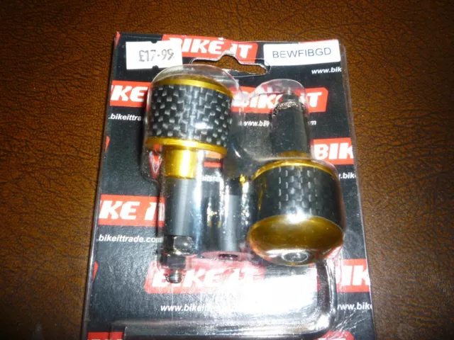 GOLD MOTORCYCLE BAR END WEIGHTS, CARBON FIBRE INSERT 22.2 mm (7/8) BARS