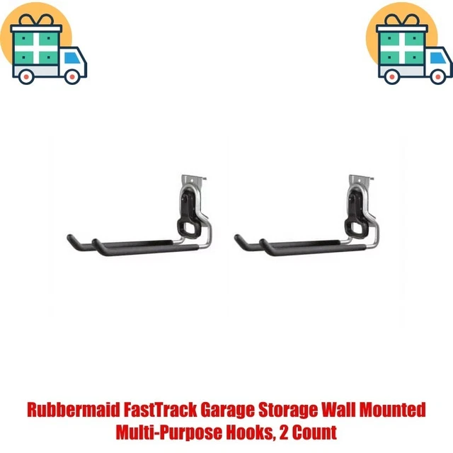 Rubbermaid FastTrack Garage Storage Wall Mounted Multi-Purpose Hooks, 2 Count