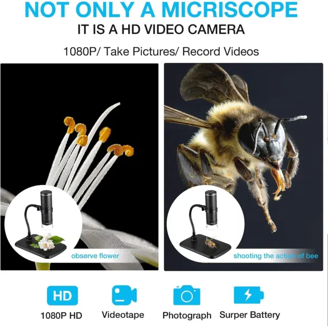 Microscope numérique sans fil, grossissement 50X-1000X, portable, wifi, USB 3