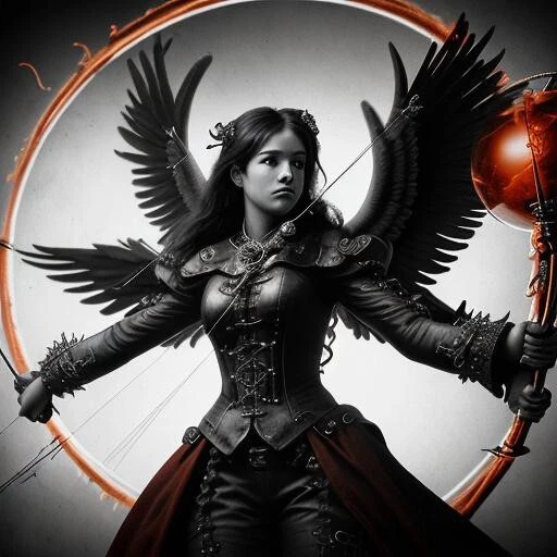 Steampunk Archer Angel Black and White Digital Asset Digital Collectible AI Art