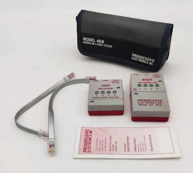 Progressive 468 Modular Ethernet Cable Tester Transmitter & Receiver w/ Case