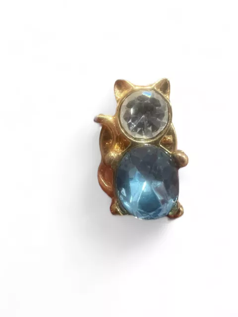 Brilliant Blue Rhinestone Cat Hat Tie Tack Lapel Hat Pin Brooch Goldtone Avon