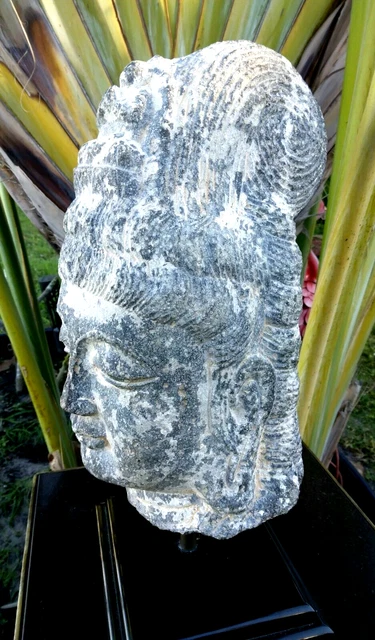 Antique Art CHINESE STONE CARVED KWAN YIN GUAN YIN BUDDHA HEAD Altar Sculpture