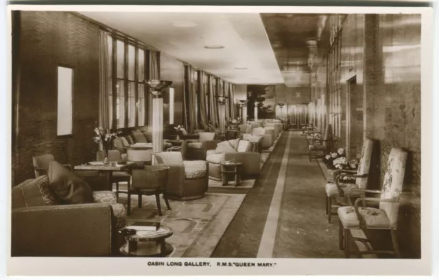 CABIN LONG GALLERY, RMS QUEEN MARY, CUNARD WHITE STAR LINE - Shipping Postcard