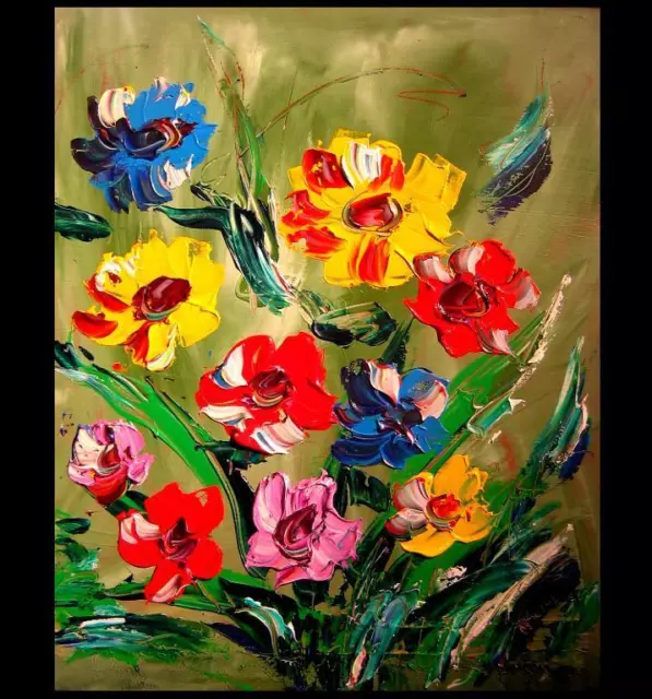 MODERN ABSTRACT WILD FLOWERS  ORIGINAL OIL Painting  IMPRESSIONISM  , Canada