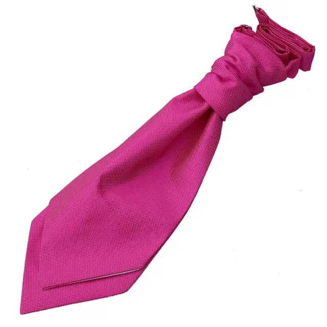 Fuchsia Pink Boys Pre-Tied Scrunchie Cravat Woven Plain Solid Check by DQT