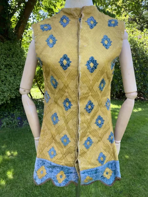 Antico Costume Teatro Broccato Giallo Broccato Blu Velluto Gilet Vita S