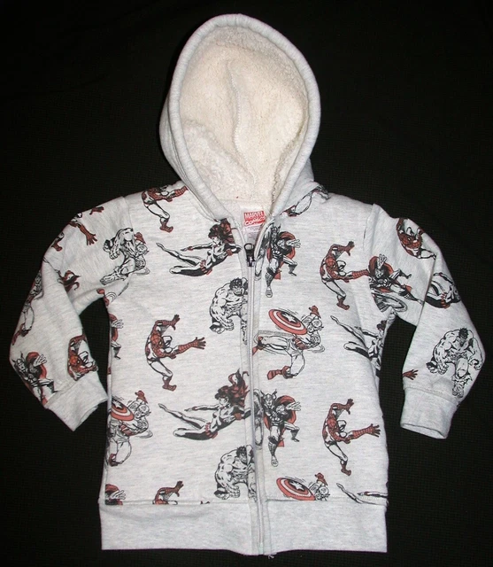 MARVEL COMICS Boys Size 3T Sherpa Lined Fleece Hoodie Jacket Spiderman Hulk Zip