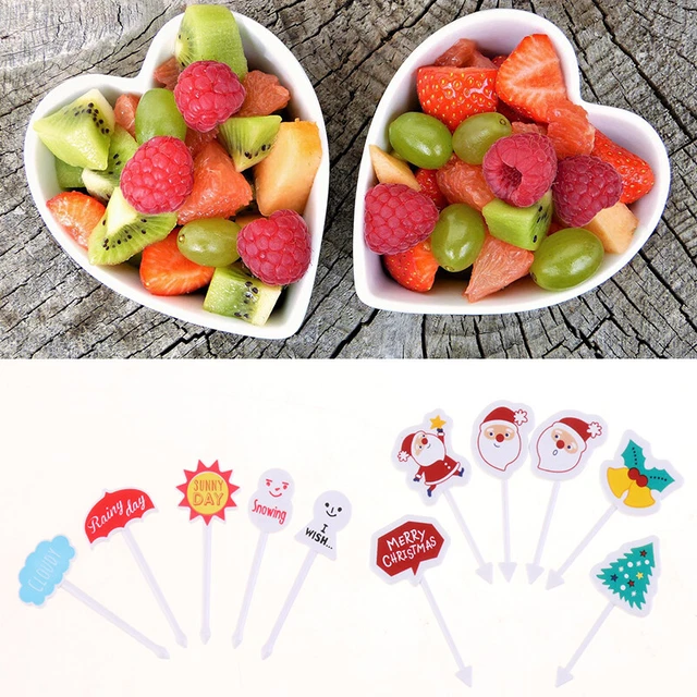 Forchette frutta cartoni animati cucina Bento forchette da dessert mini stuzzicadenti cibo Natale De- Sg