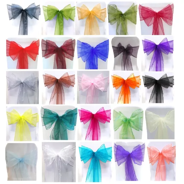 100 X Organza Sashes Chair Cover Bow Sash WIDER FULLER BOWS Wedding Party