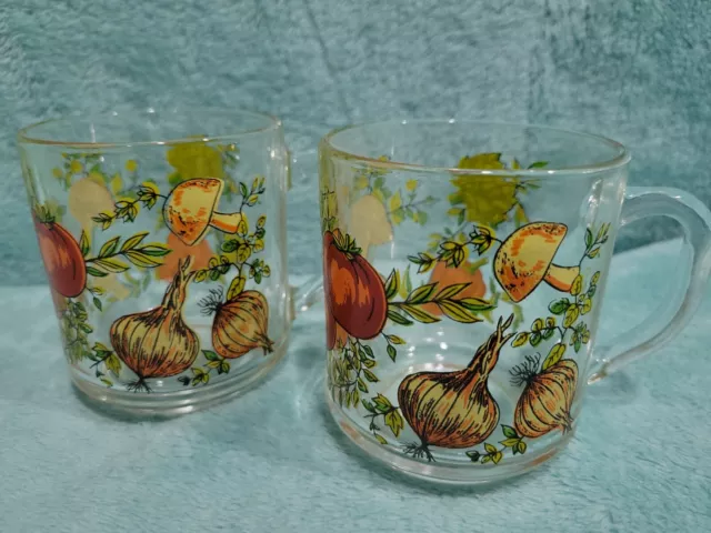 Vintage Arcoroc France Spice of Life Glass Cups Mugs Vegetables EUC