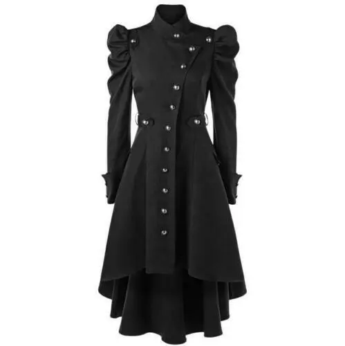 Women Victorian Steampunk Gothic Wool Trench Coat Swallow Tail Long Jacket Punk