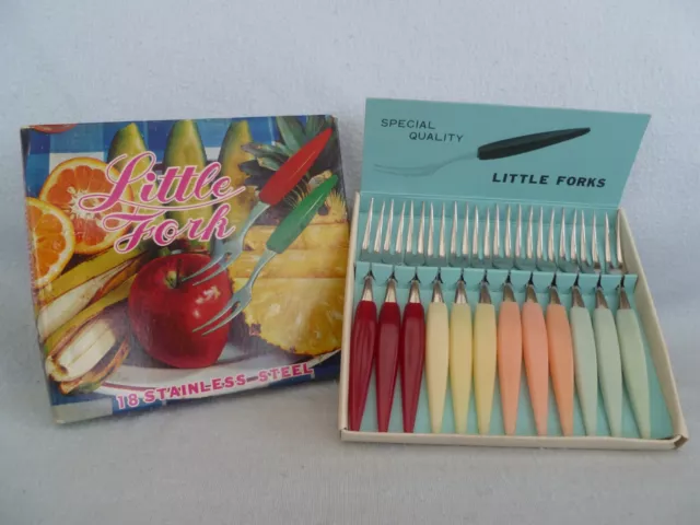 Vintage "Little Forks" Boxed Set 1960’S 12 Cocktail Pickle Party Buffet Forks