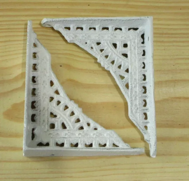 2 Shelf Braces Wall Brackets Cast Iron SMALL 5 x 4 Corbels Distressed White