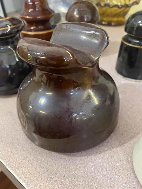 Vintage Large Heavy Brown Locke Ceramic 3 inch High Voltage Power Line Insulator