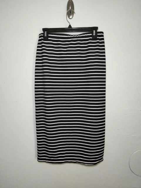 Max Studio Striped Skirt Black White Stretch Knee Length Pencil Straight Pull On