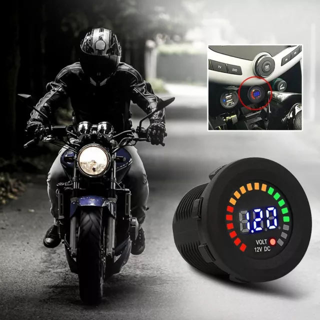 DC 12V LED Digitalanzeige Voltmeter Einbau Rund Wasserdicht Auto Motorrad