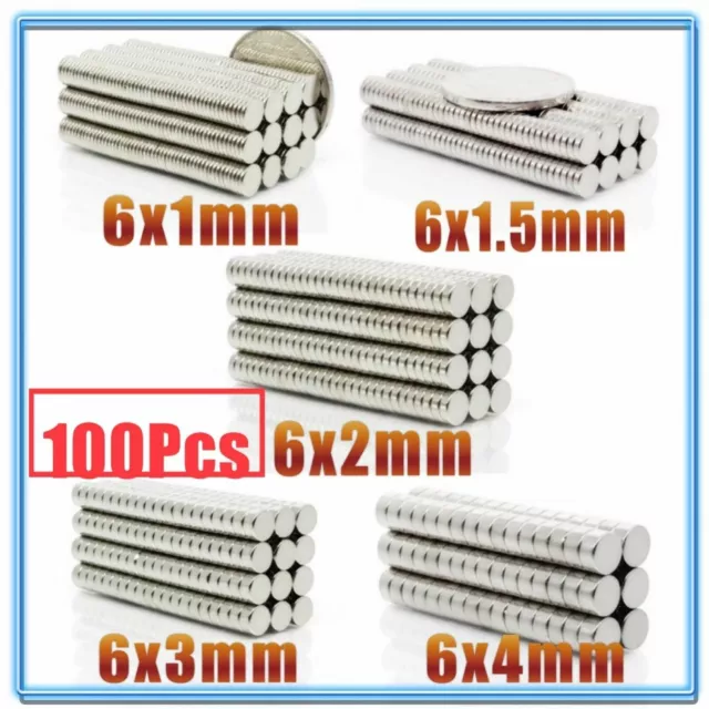 Aimant Néodyme 100pcs Petit N35 Rond 6x1 6x2 6x3 6x4mm Permanent Ndfeb Fort