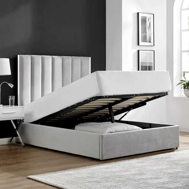 DOUBLE OTTOMAN PANEL Chesterfield Bed Frame Upholstered Bed Headboard+ ...