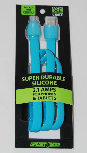 Gadget Gear Blue USB to Micro USB Super Durable Silicone 2.1 Amps Cable XL 31"