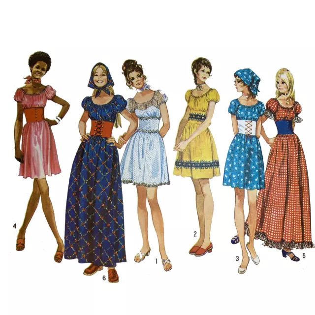 70s Patrón – Campesino Vestido Dos Largos, & Bufanda - Busto = 86.4cm (86.4cm)