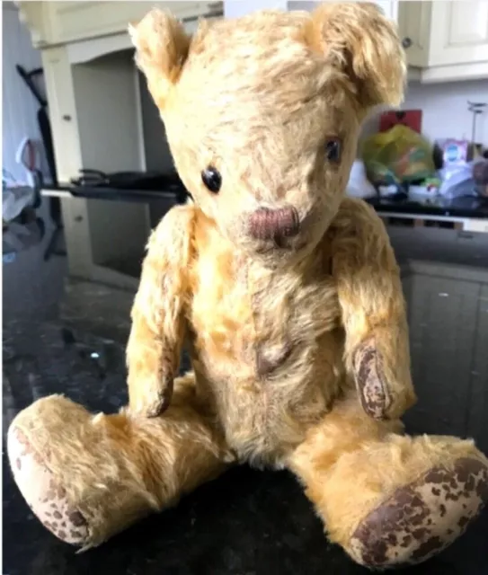 Very Old Vintage Teddy Bear Fully Jointed Moving Arms Legs Head Mohair Brown