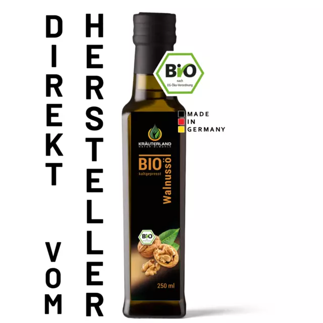 Bio Walnussöl 250ml - nativ, kaltgepresst, vegan, nussig aromatisch, 100 % rein