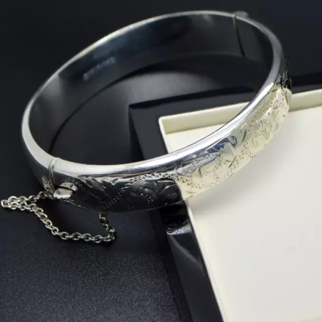 Sterling Silver 925 1960s Bangle VINTAGE HINGED PATTERNED BRACELET Gift for Her