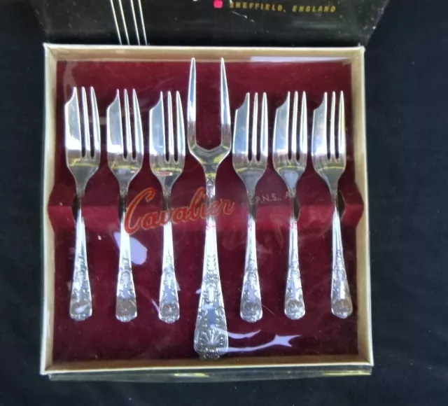 Vintage Cavalier Sheffield England Silver-plated Cake Dessert Forks (Boxed) 2