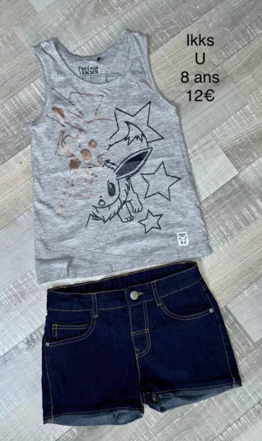 IKKS U 8 ANS Fille : ENSEMBLE SHORT JEAN + T SHIRT POKEMON