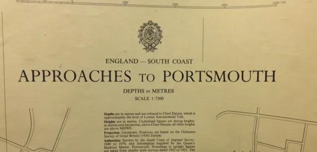 ADMIRALTY SEA CHART. APPROACHES to PORTSMOUTH. No.2625. ENGLAND - S. COAST. 1974