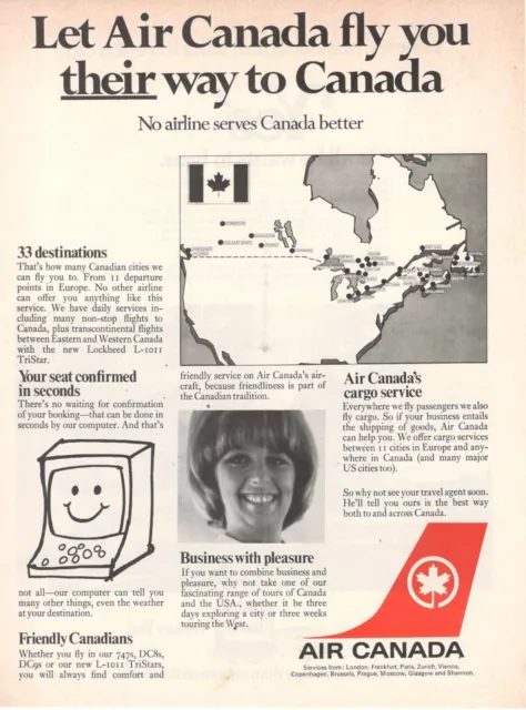 Luft Kanada Firma Flugpost Werbung Original 1974 33 Reiseziele