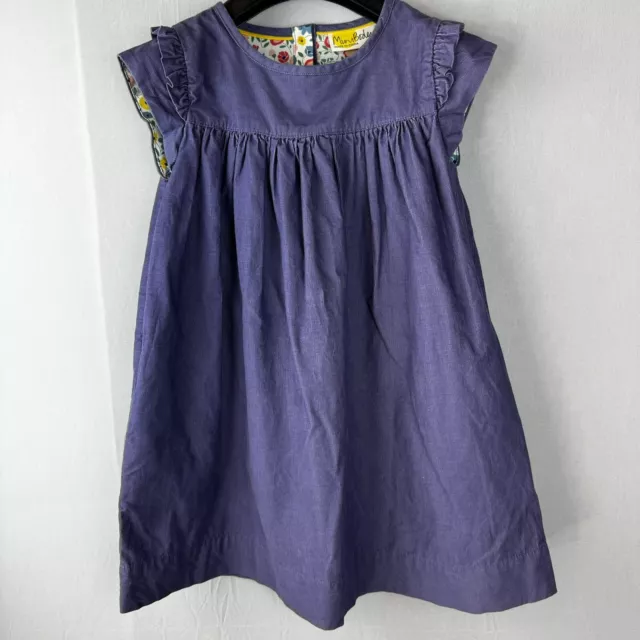Mini Boden Girls’ Linen Floral Trim Dress Purple Size 5-6Y