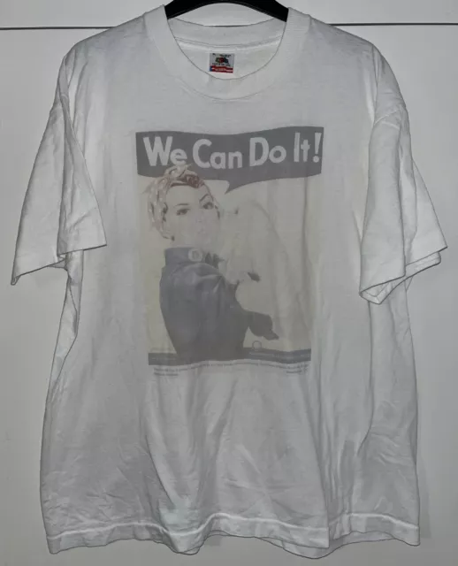 T-shirt vintage anni '90 seconda guerra mondiale ""We Can Do It"", arte/femminista USA - XL
