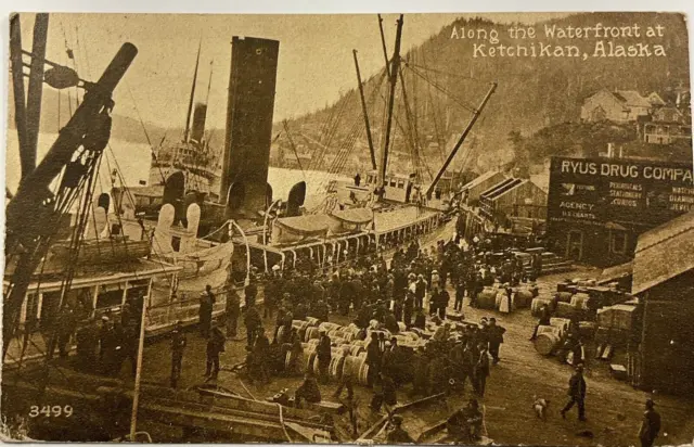 RARE 1919 Ketchikan, Alaska Dock & S.S. Mariposa Steamship Antique Postcard
