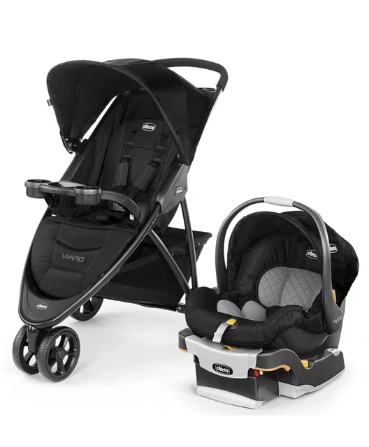 Chicco Viaro 3 Wheel Travel System Stroller w/ KeyFit 30 Car Seat Black NEW